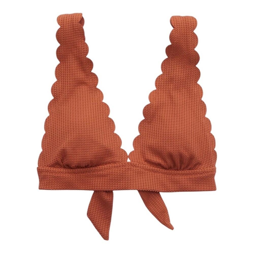 Aerie Waffle Scalloped Triangle Bikini Top Canyon Creek XS Longline Textured - Picture 13 of 14